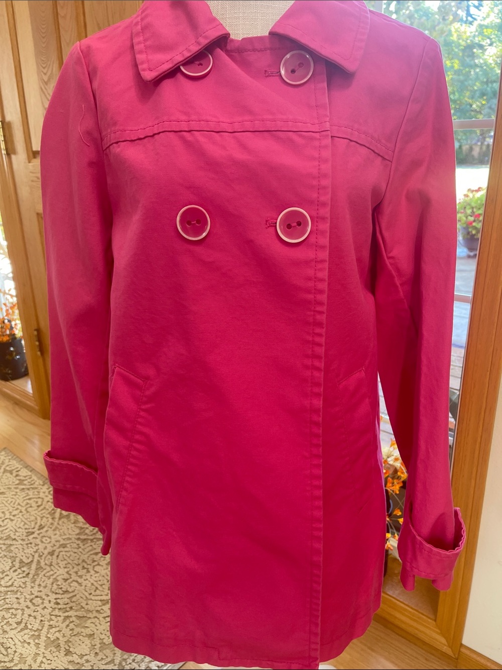 GAP Women's Bright Pink Double-Breasted Trench Coat